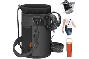 Desing Wish Bike Water Bottle Holder 32oz - 40oz Bike Cup Holder Multi-Holes Installing Insulated Water Bottle Holder for Bike with Removable Non-Slip Hook&Loop Fasteners and Shoulder Strap (Black)