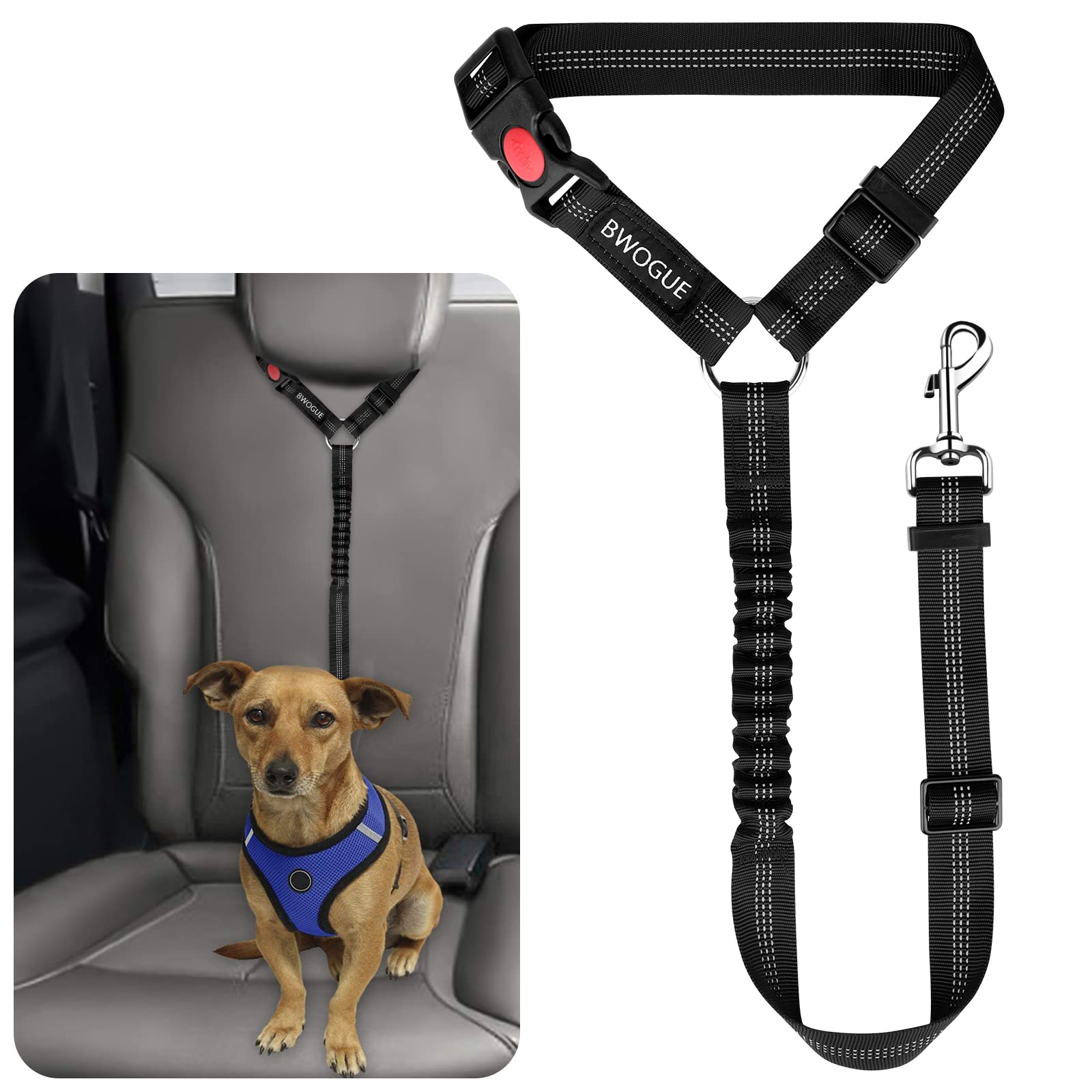 BWOGUE Pet Dog Cat Seat Belts, Car Headrest Restraint Adjustable Safety Leads Vehicle Seatbelt Harness (1 Pack)