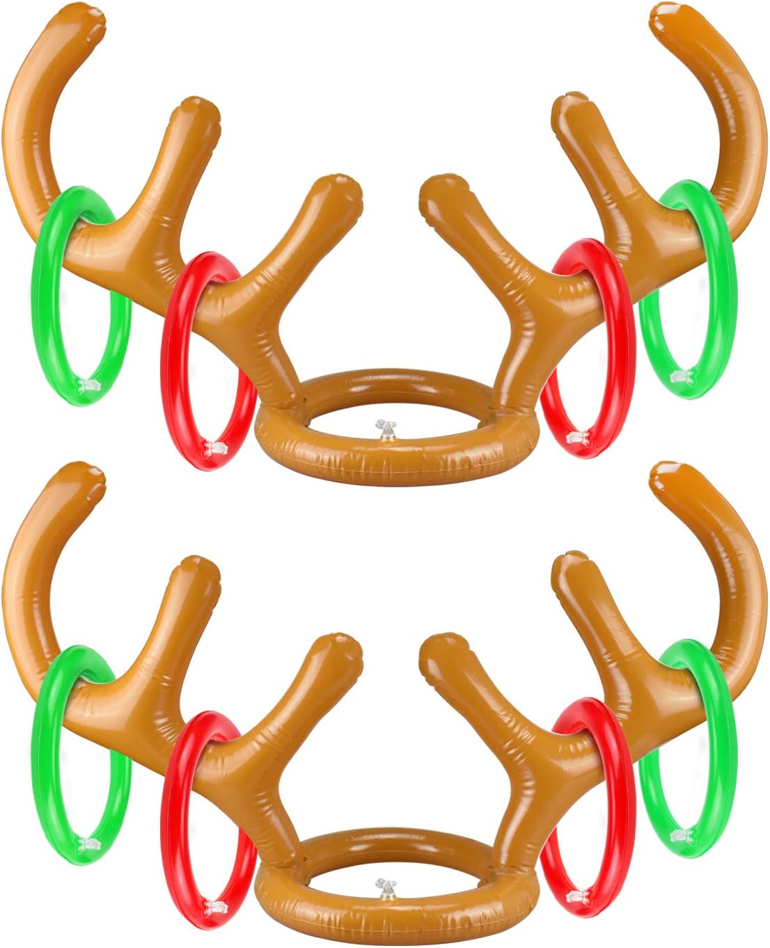 ERKOON 2 Pack Christmas Party Inflatable Reindeer Antler Hat Ring Toss Game with Rings Xmas Fun Games for Family Kids (2 Antlers and 8 Rings)