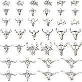 Pandahall 68Pcs Alloy Cattle Head Charms Tibetan Style Alloy Cow Head Pendants Antique Silver Western Bull Skull Charms for Earring Necklace Bracelet Keychain Jewelry Making