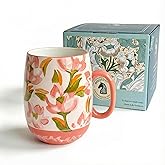 Moqidadii Large 24oz Ceramic Coffee Mug with Handle for Coffee or Tea, Hand-Painted Floral Pottery Mug for Women, Durable Microwave & Dishwasher Safe, Christmas Gift for Family, Holiday & Fall Decor