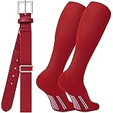 JASGOOD Baseball Socks and Belt Combo Set Softball Socks Baseball Elastic Belt for Youth Boys Girls Adult