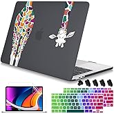 Mektron 2020 2019 2018 for MacBook Air 13 inch Case M1 A2337 A2179 A1932 w/Retina Display & Touch ID, Matte Black Colorful Giraffe Soft Touch Plastic Laptop Cover Keyboard Skin Screen Protector