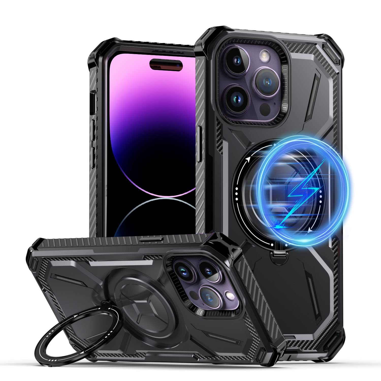 QLTYPRI Magnetic Case for iPhone 12 Pro Max Case Compatible with MagSafe with Built-in Kickstand,Military Grade Heavy-Duty Protection Shockproof Protective Phone Case Cover for iPhone 12 Pro Max–Black