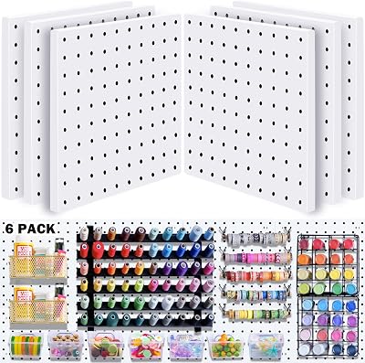 SKYFOOST 6pc White Pegboard Panels Wall Mount Display Kit for Organizer Storage
