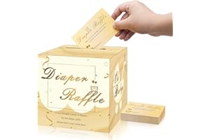 Angela&Alex 50 Pcs Diaper Raffle Tickets for Baby Shower Games with Diaper Raffle Box Invitations Sign Cards for Boy & Girl Gender Reveal Party Decorations Baby Shower Décor Supplies - Gold