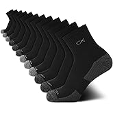 Calvin Klein Mens Quarter Socks - 12 Pack Soft Cushioned Breathable High Quarter Athletic Socks for Men with Arch Support