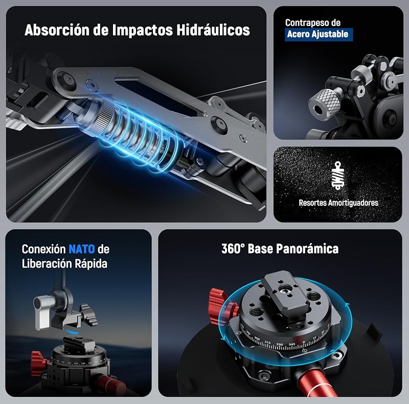 GA022 Soporte Cámara Acción Coche con Ventosa Vacío Brazo Hidráulico