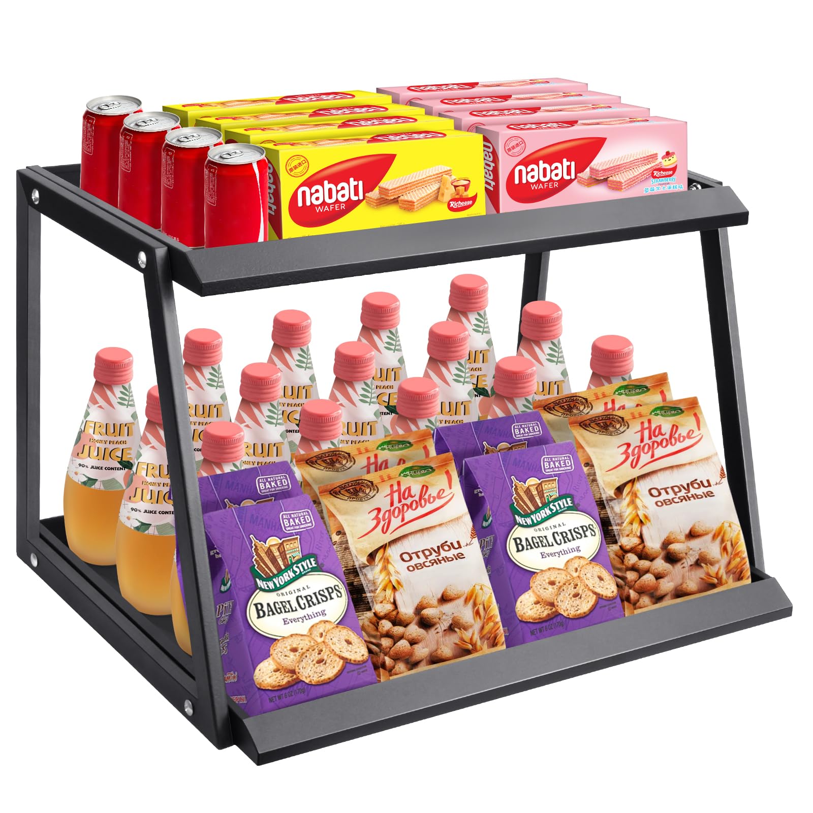 Photo 1 of 2 Tier Snack Display Rack Metal Candy Display Stand for Countertop, Multi-Functional Counter Space Saving Storage for Pantry Office Store Kitchen Bedroom Retail Display Stand for Chip Cupcake(Black)