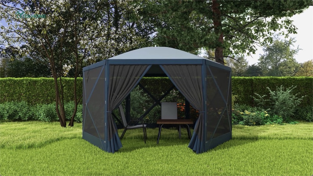 YITAHOME 11.5x11.5ft Camping Gazebo, Portable Pop Up Canopy Outdoor Screen Tent 6 Sided with Mesh Windows and Carry Bag for Camping, Picnic, Backyard Party Outside Activities, Gray image 26
