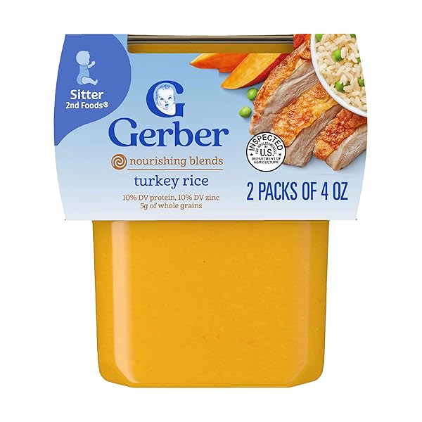 GERBER TURKEY & RICE PUREE BABY FOOD, 4 OZ TUBS, 2 CT