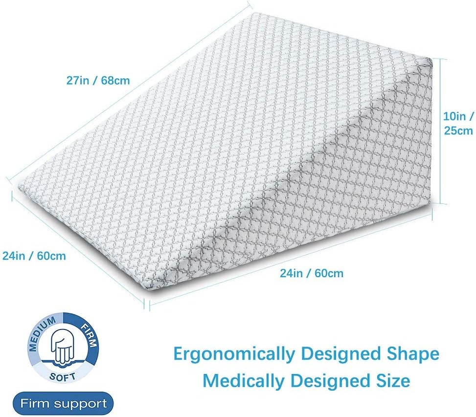 KUNPENG Bed Wedge Pillow, Memory Foam Wedge Reading Pillow & Acid Reflux Pillow for Sleeping, Pregnancy, Post Surgery, Leg Elevation - Triangle Pillow with Washable Cover 24x24x10 Inch: Home & Kitchen