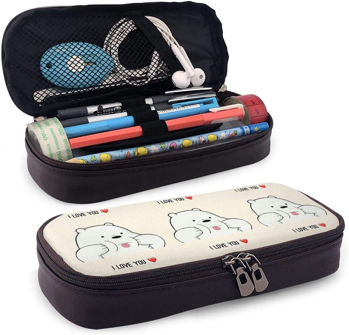 I Love You We Bare Ice Bears Leather Pencil Case Pencil Pen Case Pouch Holder Bag for Gilrs Boys and Adults