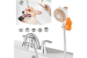 ULTRIMKIT Dog Shower Attachment to Bathroom, Bathtub, Kitchen& Laundry Faucet Washing, High Pressure Pet Wash Cleaning Sprayer with Finger Clasp Bath Brush, 4ft Hose, Shower Holder, Sink or Indoor