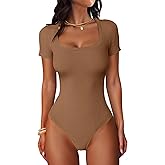 ANRABESS Bodysuits for Women Short Sleeve Scoop Neck Tops 2026 Summer Slim Fit Ribbed Knit Sexy Basic Shirt Fashion Outfits