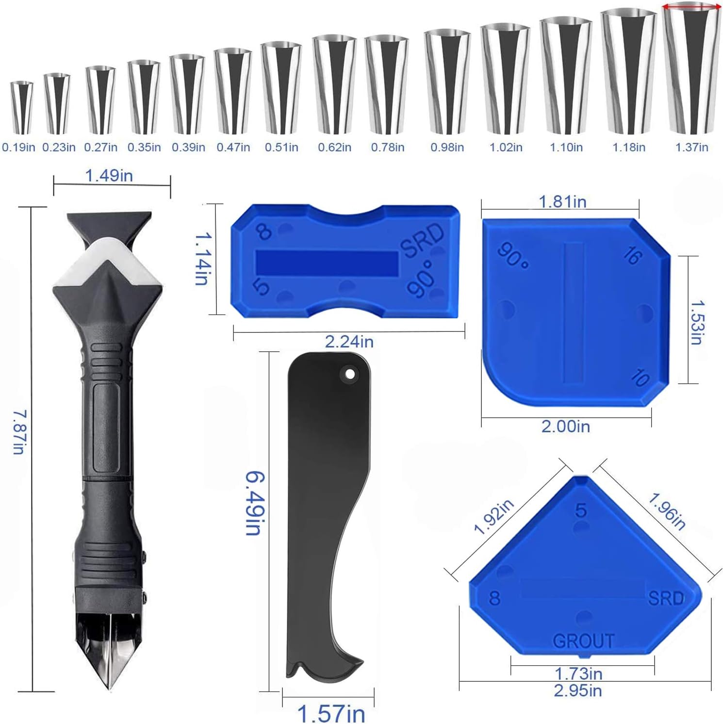 Cingfanlu 6 in 1 Silicone Caulking Tools, Caulking Tool Set Stainless Steel Sealant Caulk Nozzle Kit, Applicator Finisher Kit Sealant Finishing Tool, Caulk Scraper for Kitchen Window Sink Joint - - 