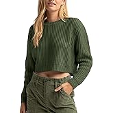 Jumppmile Cropped Sweater for Women Knit Crewneck Long Sleeve Crop Sweater Pullover for 2025 Fall Winter Fashion Outfits