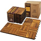 DECKIFY 9-Piece Acacia Wood Interlocking Deck Tiles, Golden Teak Crossed | 12-Slat Cross Drainage, Non-Slip Grip, 490 lb Capacity, Protective Oil-Rubbed Finish, Flat-Surface Install, Patio Ready