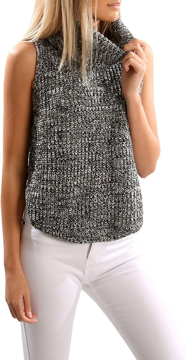 Wollsolo Womens Cowl Nek Sweater Vest Sleeveless Casual Turtleneck Cable Knit Pullover