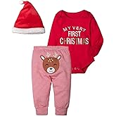 AGAPENG Christmas Outfits Baby Girls Boys My First Christmas Rompers Onesie + Stripe Deer Print Pants + Christmas Hat
