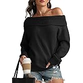 ATHMILE Womens Off The Shoulder Sweaters Oversized Spring Tops Batwing Sleeve Loose Pullover Fall Winter Fashion Outfits 2026