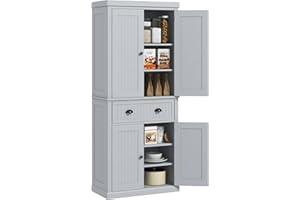 HOMCOM 72" Traditional Kitchen Pantry Cabinet, Freestanding Tall Storage Cabinet with 4 Doors, Drawer and 3 Adjustable Shelves for Dining Room, Gray