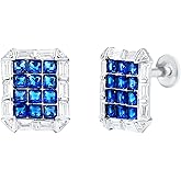 Certified 1.4 Carat Lab Grown Blue Sapphire Diamond Earrings in Silver, Aaaa Quality - Gift For Special Occasions