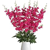 8PCS Artificial Delphinium Flowers 33.5'' Rose Red Silk Flowers Faux Delphinium Long Stem Hyacinth Artificial Flowers for Tall Vase Home Wedding Table Decor(Rose Red)