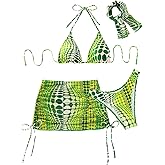 COZYEASE Women's 4 Piece Swimsuits Sexy Bikini Sets Triangle Bathing Suit with Mesh Cover Up Beach Skirt & Bandana