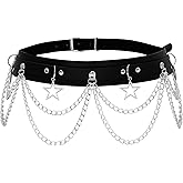 Sacina Star Black PU leather Belt, Emo Punk Grunge Goth Belt, Gothic Punk Accessories
