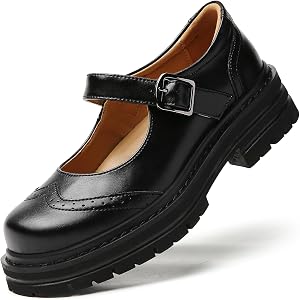 TKKAE Mary Jane Shoes for Women Oxfords Platform Chunky Heel Maryjane Shoes | Round Toe Non Slip Comfort Casual Dress School