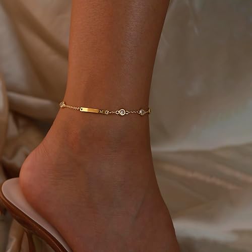 MUMREUES Gold Ankle Bracelets for Women, 14K Gold Anklet for Women