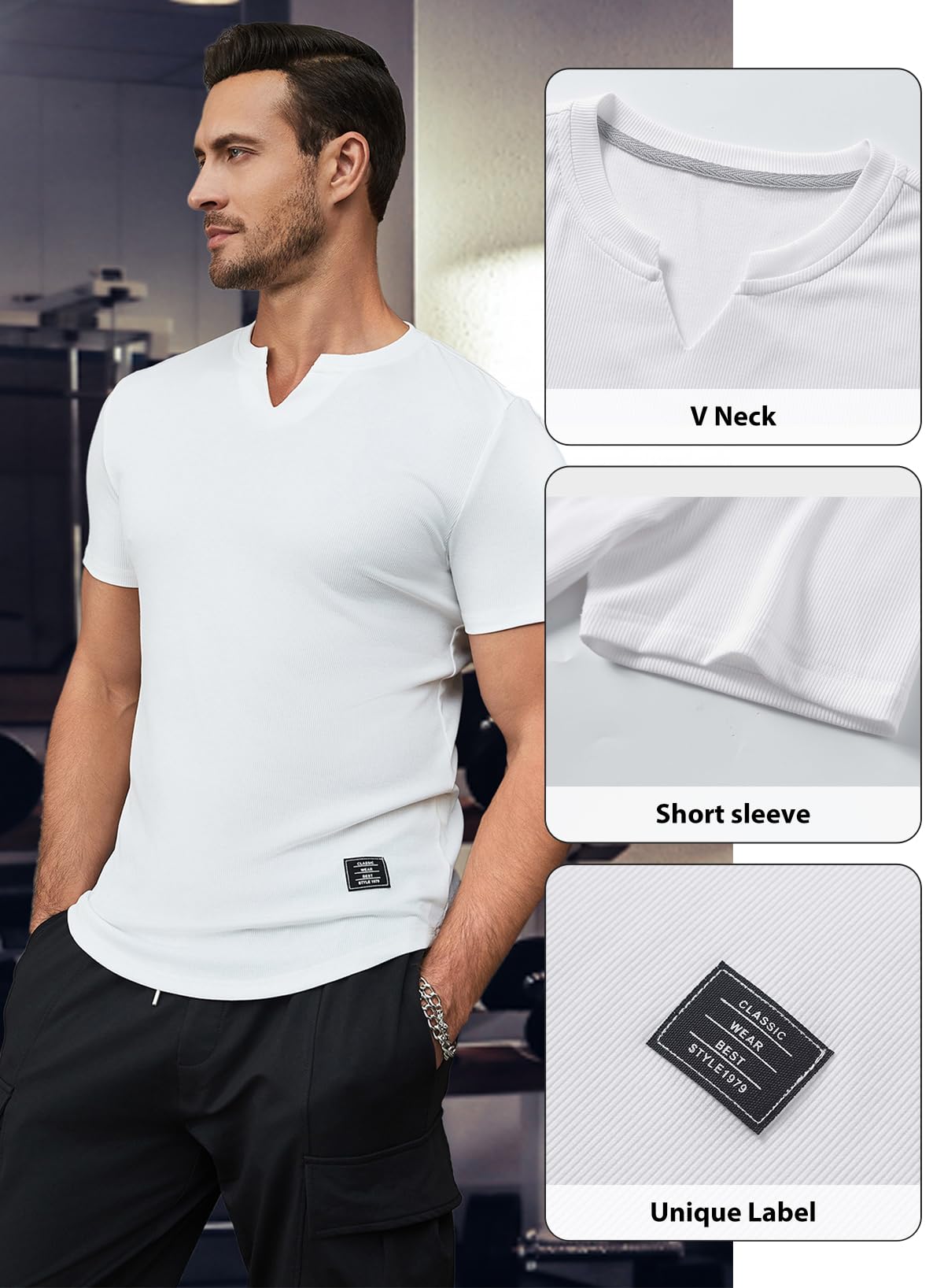 JMIERR Mens Muscle Slim T Shirt V-Neck Longline Henley Shirt Gym Workout Athletic Tee Shirts