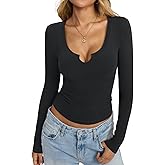 EasyGala Womens Cotton Long Sleeve Tops Scoop Neck V Notch Shirts Y2K Low Cut Tshirt Fall Slim Fitted Basic Clothes 2026
