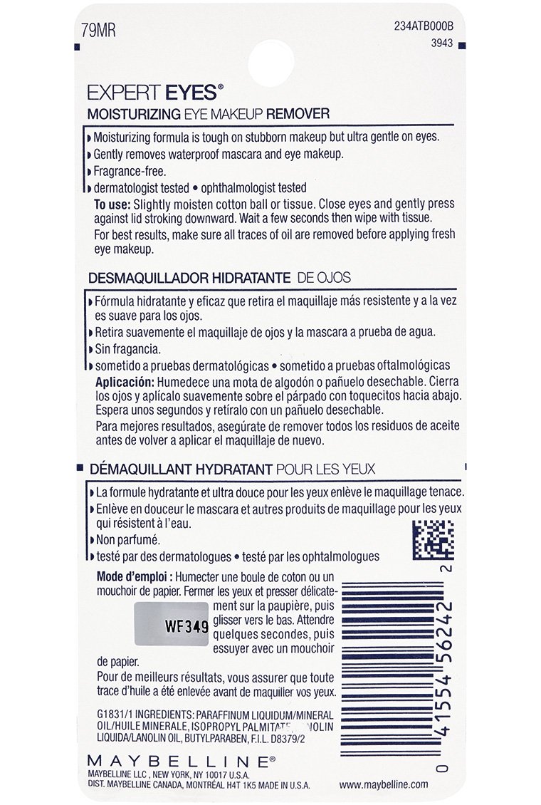 MAYBELLINE New York Expert Eyes Moisturizing Eye Makeup Remover, For Waterproof Eye Makeup, 2.3 fl. oz.