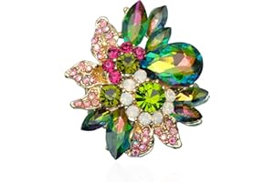 CSY Luxury Women's Austrian Crystal Leaves Flower Big Cocktail Statement Rings Stretch Adjustable Ring Jewelry Accessories