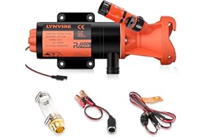LYNVIRE RV Macerator Pump 12V,Portable Macerator Waste Pump,12GPM Suction 3.2 feet Lift 10 feet with Garden Hose Discharge Port,Quick Release Sewage Pump with Fresh Water Rinse and Manual Crushing Function.