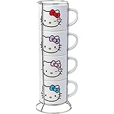 Silver Buffalo Sanrio Hello Kitty Faces and Hearts 4pc Ceramic Mug Stack Set, 10 Ounces