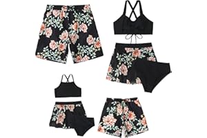 NIKDUCK Family Matching Swimsuit Set High Waisted Mommy and Me Swimsuit Two Piece V Neck Girls Bikini Bathing Suit