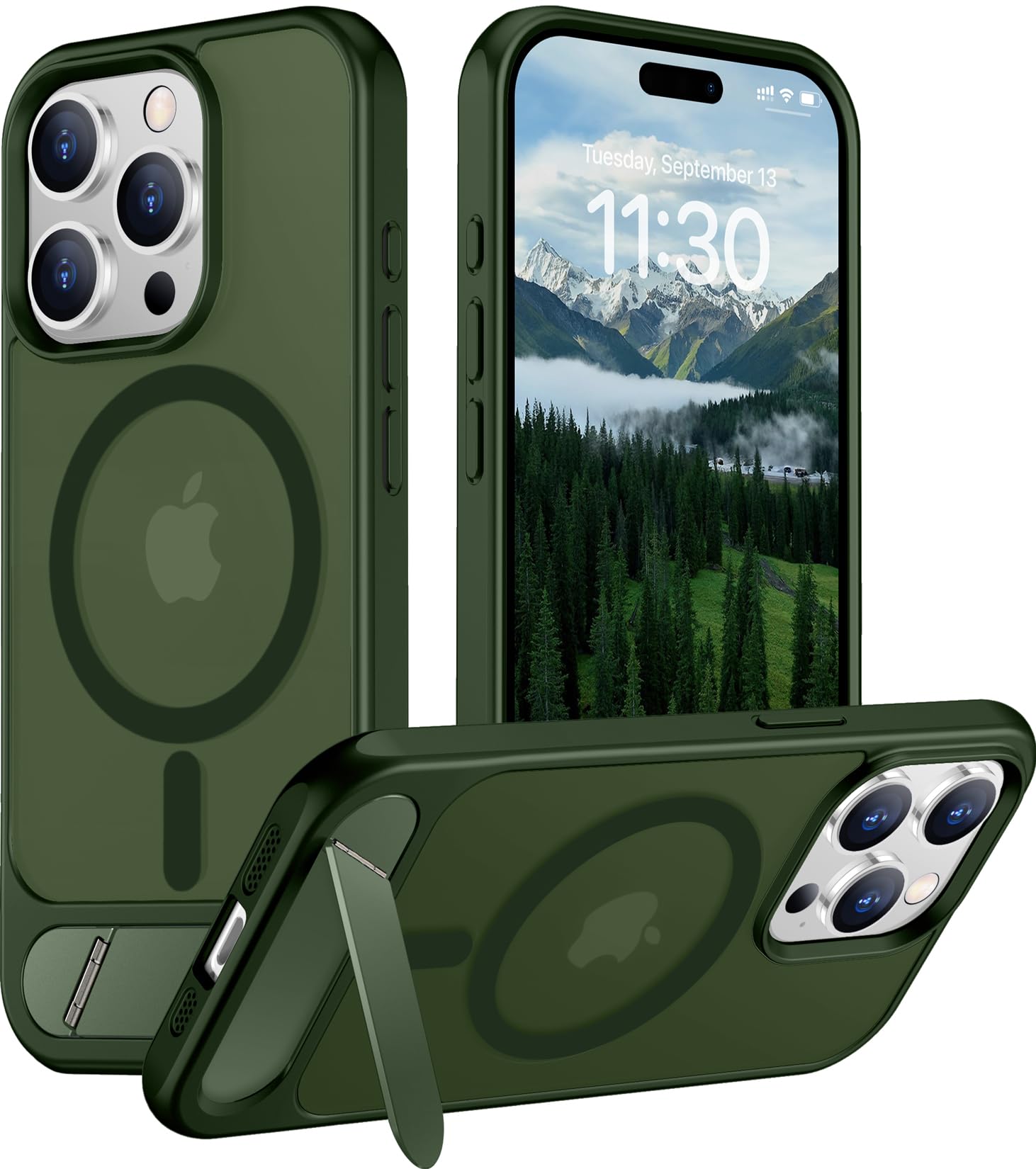 Photo 1 of Temdan Magnetic Compatible with iPhone 15 Pro Max Case, [Built-in Invisible Kickstand][Compatible with MagSafe][Military Grade Shockproof] Slim Translucent Matte Phone Case for iPhone 15 Pro Max 6.7"