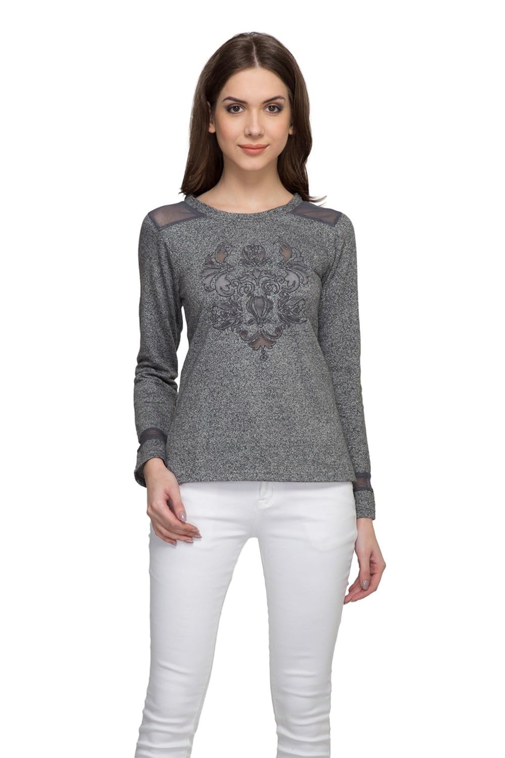 marie claire grey embroidered sweatshirt (mc10262)