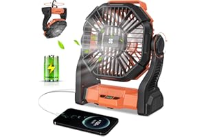 Deller 20400mAh Portable Rechargeable Fan, Tent Fan for Camping with LED Light & Hook, Battery Powered Fans for Beach Travel Treadmill Camping Gear