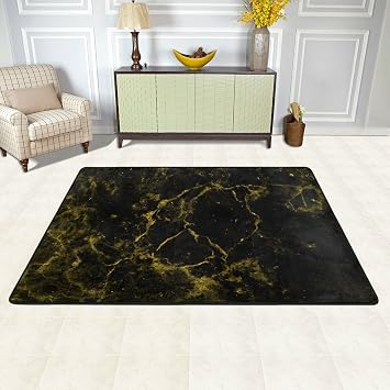 Amazon De Isaoa Schwarz Und Gold Marmor Modern Teppich 3 X 2 Ft