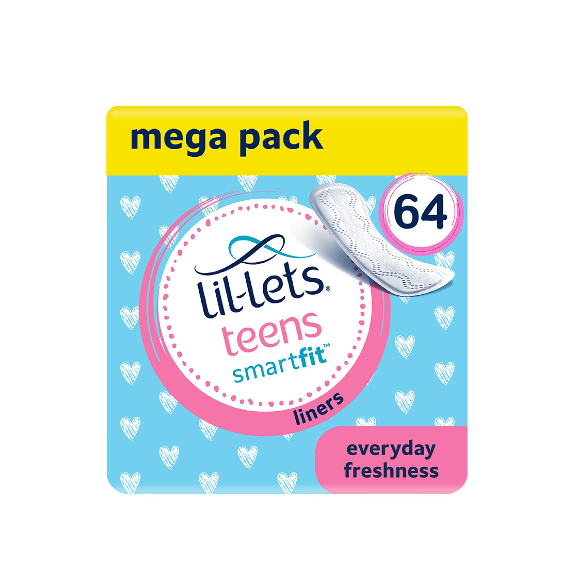 Lil-Lets Teens Liners X64, Petite & Slim Pantyliners for Girls & Teenagers, Unscented, for Very Light Flow, Breathable Panty Liners, First Periods, Vegan Friendly, 4 Packs of 16 Pant Liners