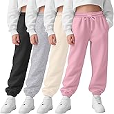 LessonZoo 4 Pack Girls Sweatpants High Waisted Drawstring Active Joggers Soft Athletic Pants with Pockets for Kids Winter