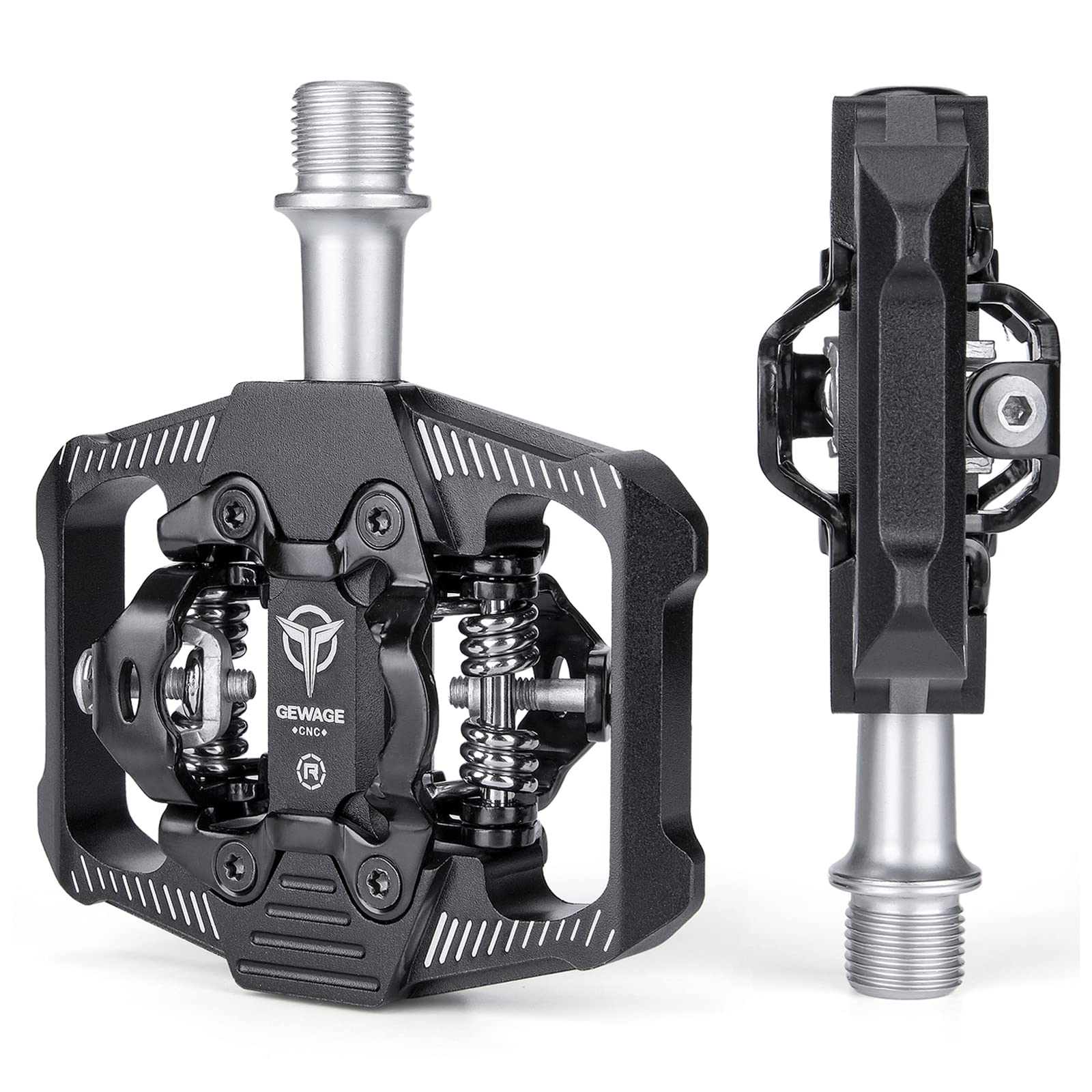 Photo 1 of Mountain Bike Pedals - Dual Function Flat and Clipless Pedal - 3 Sealed Bearing Platform Pedals Clipless Compatible, Bicycle Pedals for BMX Spin Exercise Peloton Trekking Bike (Double-Sided Clipless)