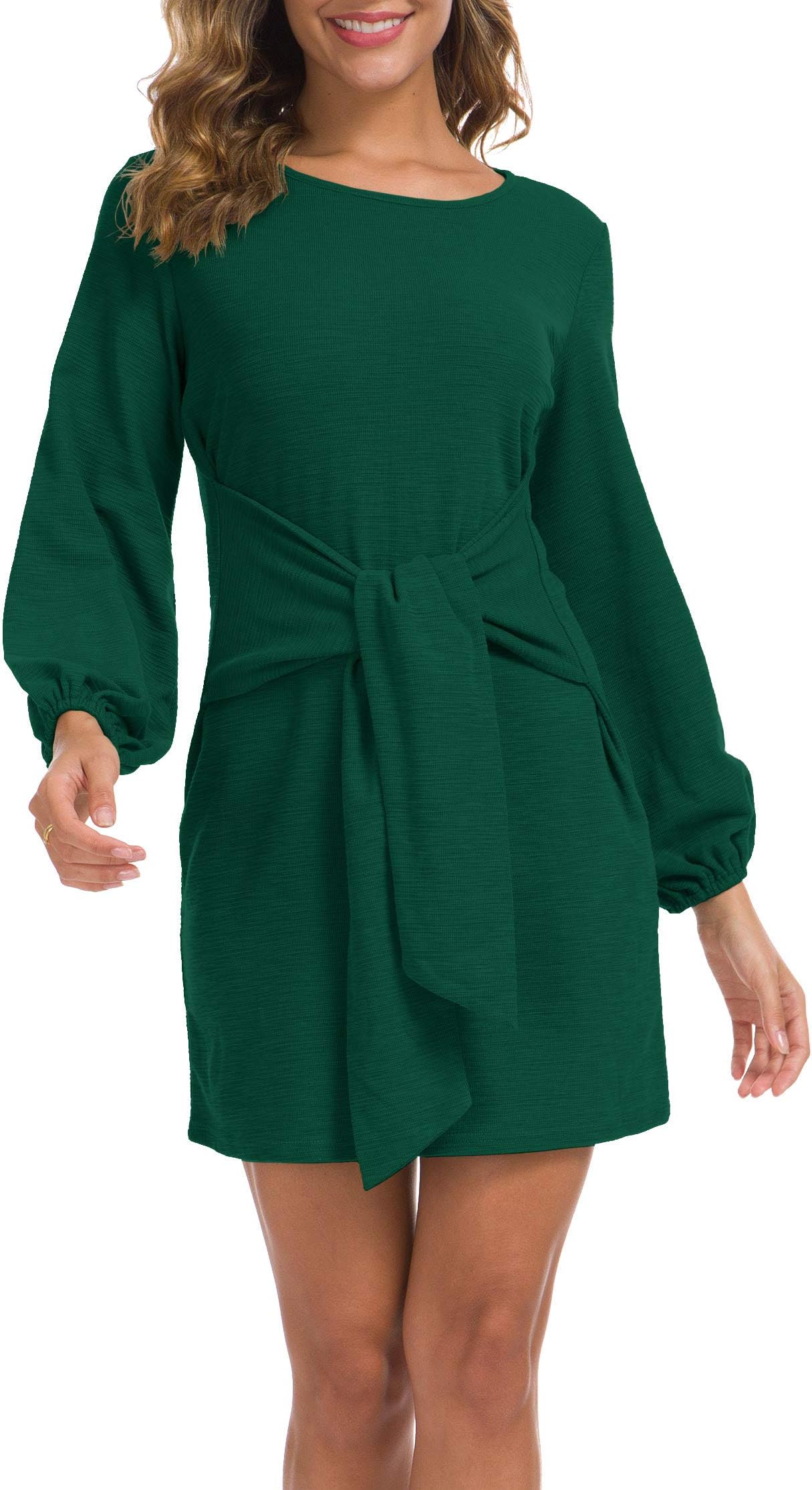 Women's Elegant Long Sleeve Dress Casual Tie Waist Sweater Dresses
