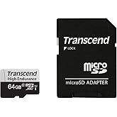 Transcend TS64GUSD350V-E Heavy Duty Micro SD Card, 64 GB, UHS-I, U1, Class 10, Dash Cam, Security Camera, SD Card Adapter Inc
