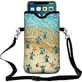 Braytow Universal Neoprene Cell Phone Pouch 7.1 X 4 in Mobile Protection Case Bag with Crossbody Strap/Neck Lanyard Sea Turtle Printed Pattern
