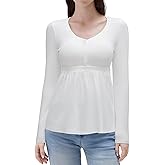 SUUKSESS Womens Babydoll Tops Cute Peplum Tops Ribbed Long Sleeve Henley Shirts Going Out Flowy Outfits